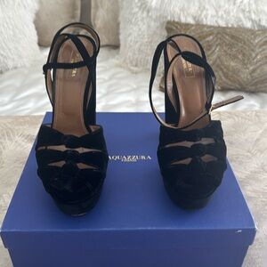 Sandal.  Platform velvet dress sandal.